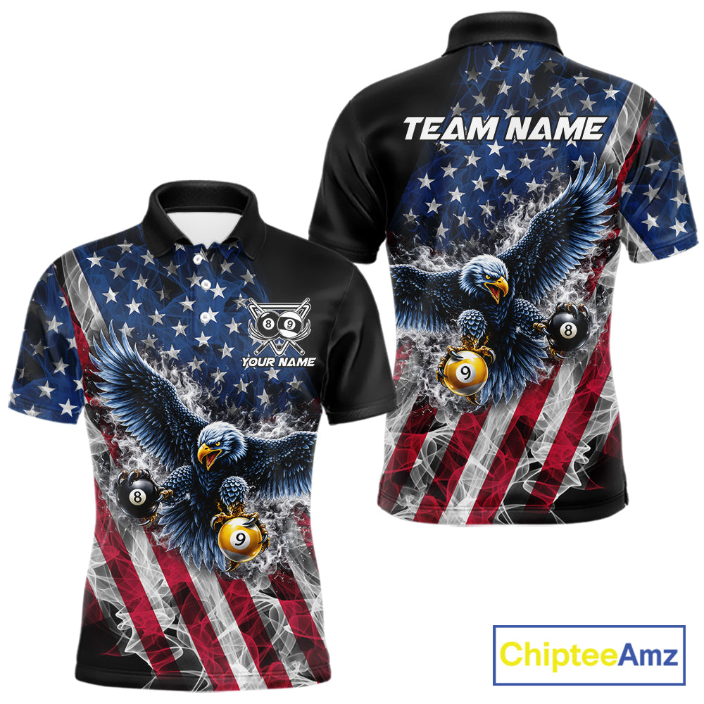 Smoke US Flag 8 Ball & 9 Ball Pool Men Billiard Shirt Custom Eagle Patriotic Team Billiard Jersey NYN4100