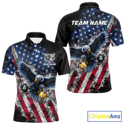 Smoke US Flag 8 Ball & 9 Ball Pool Men Billiard Shirt Custom Eagle Patriotic Team Billiard Jersey NYN4100