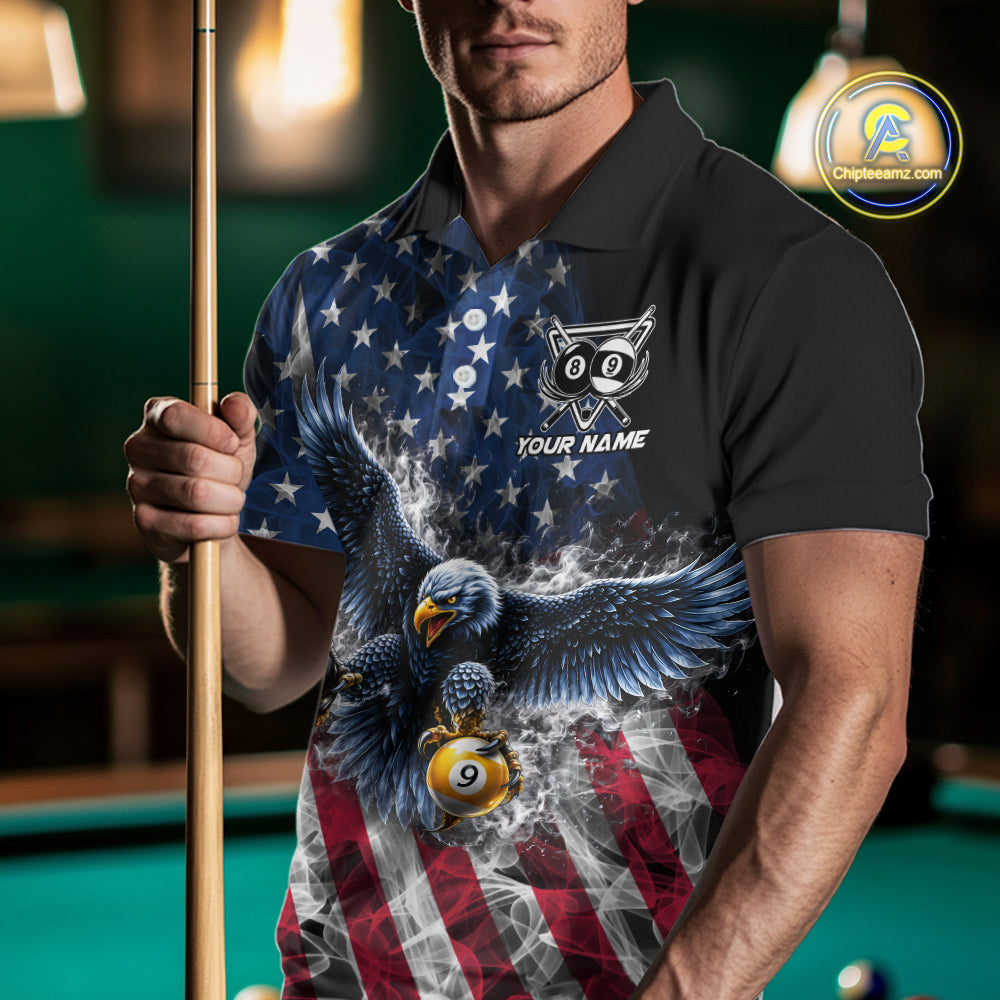 Smoke US Flag 8 Ball & 9 Ball Pool Men Billiard Shirt Custom Eagle Patriotic Team Billiard Jersey NYN4100