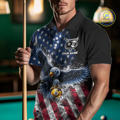 Smoke US Flag 8 Ball & 9 Ball Pool Men Billiard Shirt Custom Eagle Patriotic Team Billiard Jersey NYN4100