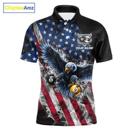 Smoke US Flag 8 Ball & 9 Ball Pool Men Billiard Shirt Custom Eagle Patriotic Team Billiard Jersey NYN4100