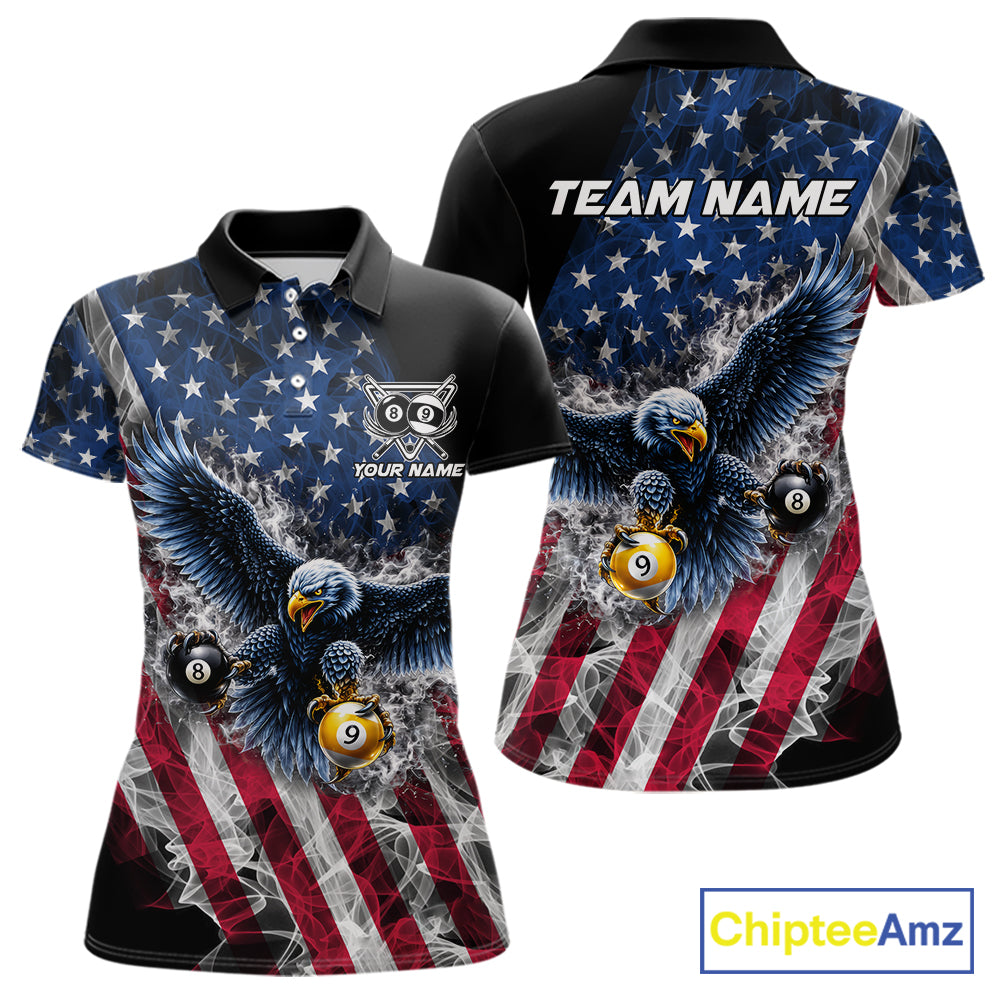 Smoke US Flag 8 Ball & 9 Ball Pool Women Billiard Shirt Custom Eagle Patriotic Team Billiard Jersey NYN4100