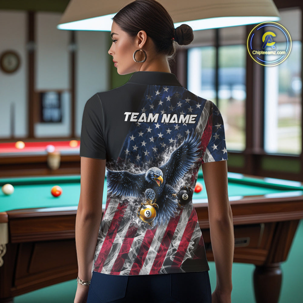 Smoke US Flag 8 Ball & 9 Ball Pool Women Billiard Shirt Custom Eagle Patriotic Team Billiard Jersey NYN4100