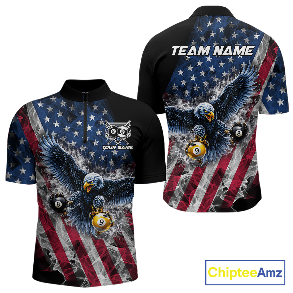 Smoke US Flag 8 Ball & 9 Ball Pool Men Billiard Shirt Custom Eagle Patriotic Team Billiard Jersey NYN4100