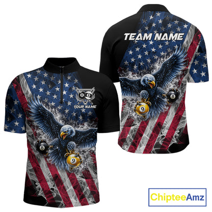 Smoke US Flag 8 Ball & 9 Ball Pool Men Billiard Shirt Custom Eagle Patriotic Team Billiard Jersey NYN4100