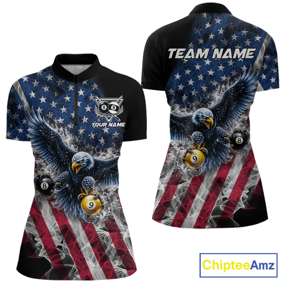 Smoke US Flag 8 Ball & 9 Ball Pool Women Billiard Shirt Custom Eagle Patriotic Team Billiard Jersey NYN4100