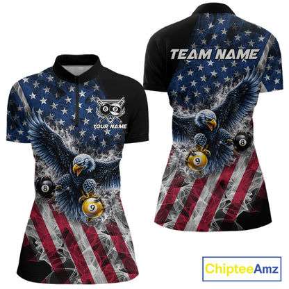 Smoke US Flag 8 Ball & 9 Ball Pool Women Billiard Shirt Custom Eagle Patriotic Team Billiard Jersey NYN4100