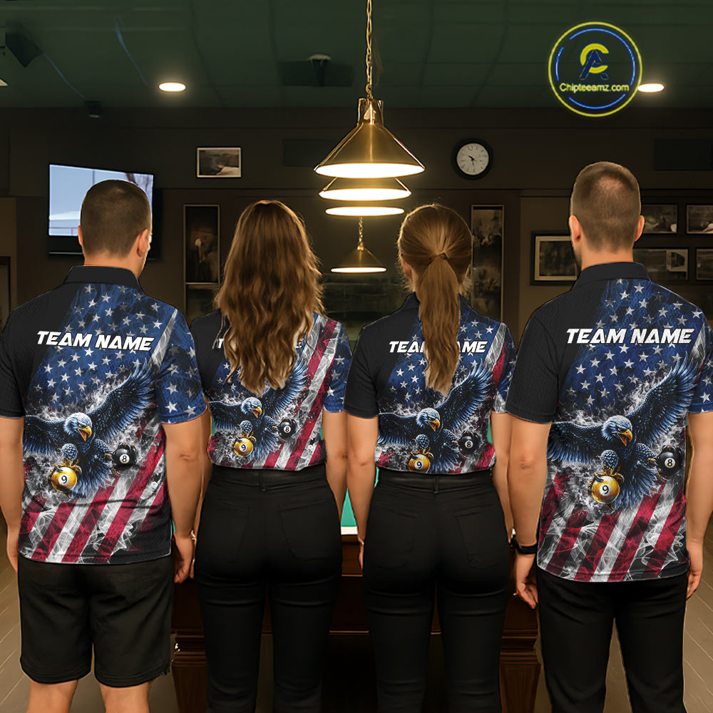 Smoke US Flag 8 Ball & 9 Ball Pool Women Billiard Shirt Custom Eagle Patriotic Team Billiard Jersey NYN4100