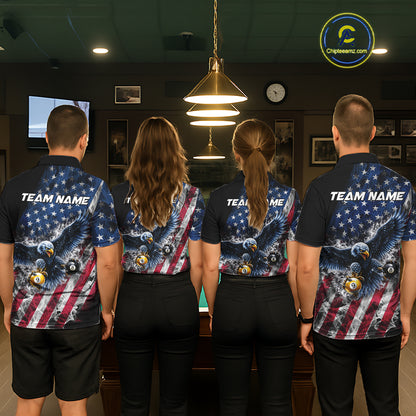 Smoke US Flag 8 Ball & 9 Ball Pool Women Billiard Shirt Custom Eagle Patriotic Team Billiard Jersey NYN4100