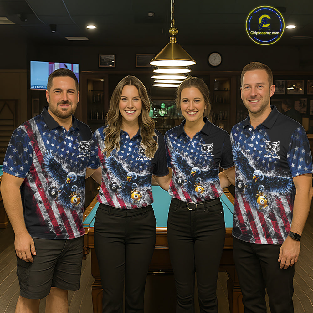 Smoke US Flag 8 Ball & 9 Ball Pool Women Billiard Shirt Custom Eagle Patriotic Team Billiard Jersey NYN4100