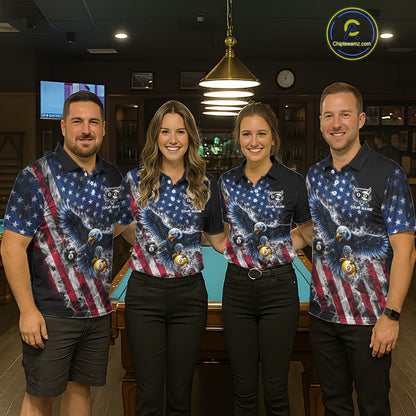 Smoke US Flag 8 Ball & 9 Ball Pool Women Billiard Shirt Custom Eagle Patriotic Team Billiard Jersey NYN4100
