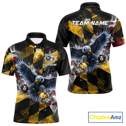 Smoke Maryland Flag 8 Ball & 9 Ball Pool Men Billiard Shirt Custom Eagle Patriotic Team Billiard Jersey NYN4101