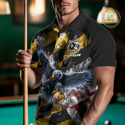 Smoke Maryland Flag 8 Ball & 9 Ball Pool Men Billiard Shirt Custom Eagle Patriotic Team Billiard Jersey NYN4101