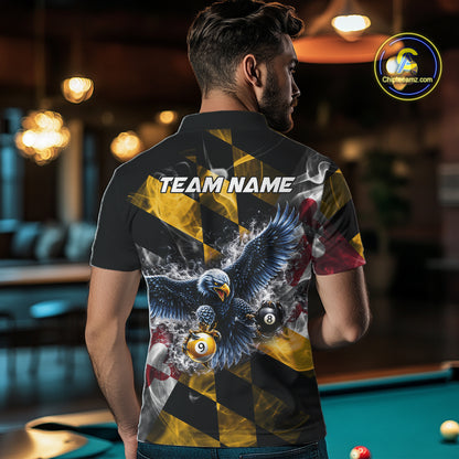 Smoke Maryland Flag 8 Ball & 9 Ball Pool Men Billiard Shirt Custom Eagle Patriotic Team Billiard Jersey NYN4101