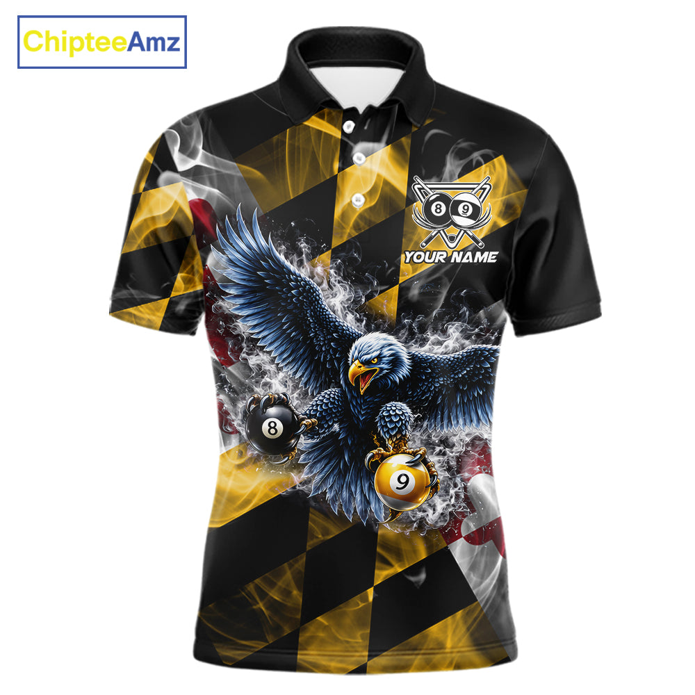 Smoke Maryland Flag 8 Ball & 9 Ball Pool Men Billiard Shirt Custom Eagle Patriotic Team Billiard Jersey NYN4101