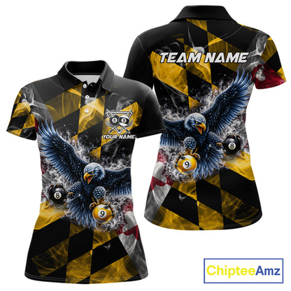 Smoke Maryland Flag 8 Ball & 9 Ball Pool Women Billiard Shirt Custom Eagle Patriotic Team Billiard Jersey NYN4101