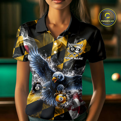 Smoke Maryland Flag 8 Ball & 9 Ball Pool Women Billiard Shirt Custom Eagle Patriotic Team Billiard Jersey NYN4101