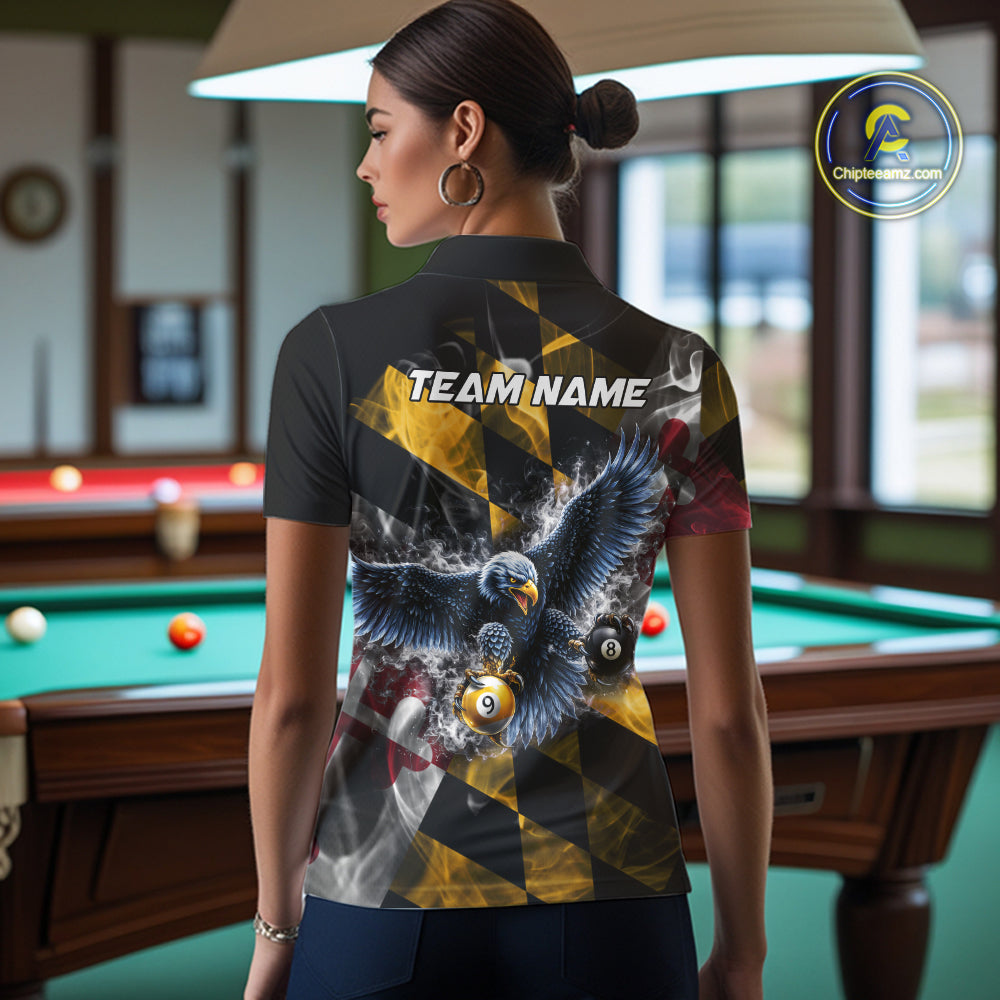 Smoke Maryland Flag 8 Ball & 9 Ball Pool Women Billiard Shirt Custom Eagle Patriotic Team Billiard Jersey NYN4101