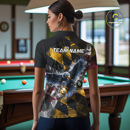 Smoke Maryland Flag 8 Ball & 9 Ball Pool Women Billiard Shirt Custom Eagle Patriotic Team Billiard Jersey NYN4101