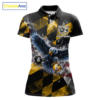 Smoke Maryland Flag 8 Ball & 9 Ball Pool Women Billiard Shirt Custom Eagle Patriotic Team Billiard Jersey NYN4101