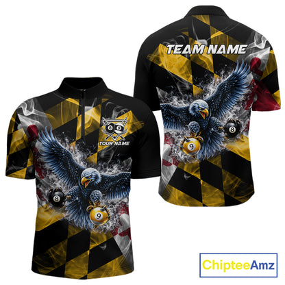 Smoke Maryland Flag 8 Ball & 9 Ball Pool Men Billiard Shirt Custom Eagle Patriotic Team Billiard Jersey NYN4101