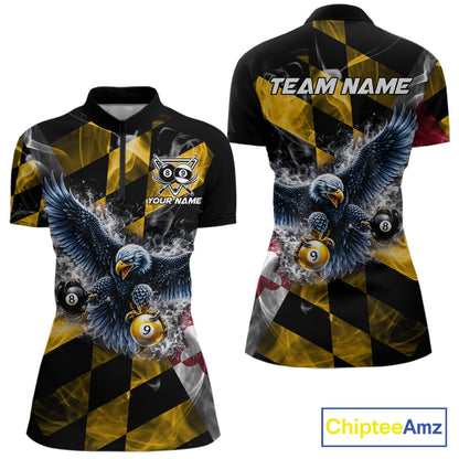 Smoke Maryland Flag 8 Ball & 9 Ball Pool Women Billiard Shirt Custom Eagle Patriotic Team Billiard Jersey NYN4101