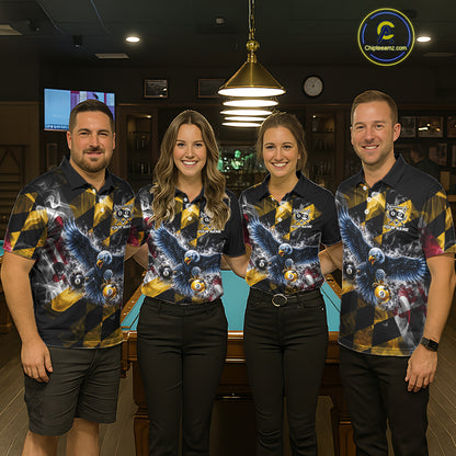 Smoke Maryland Flag 8 Ball & 9 Ball Pool Men Billiard Shirt Custom Eagle Patriotic Team Billiard Jersey NYN4101