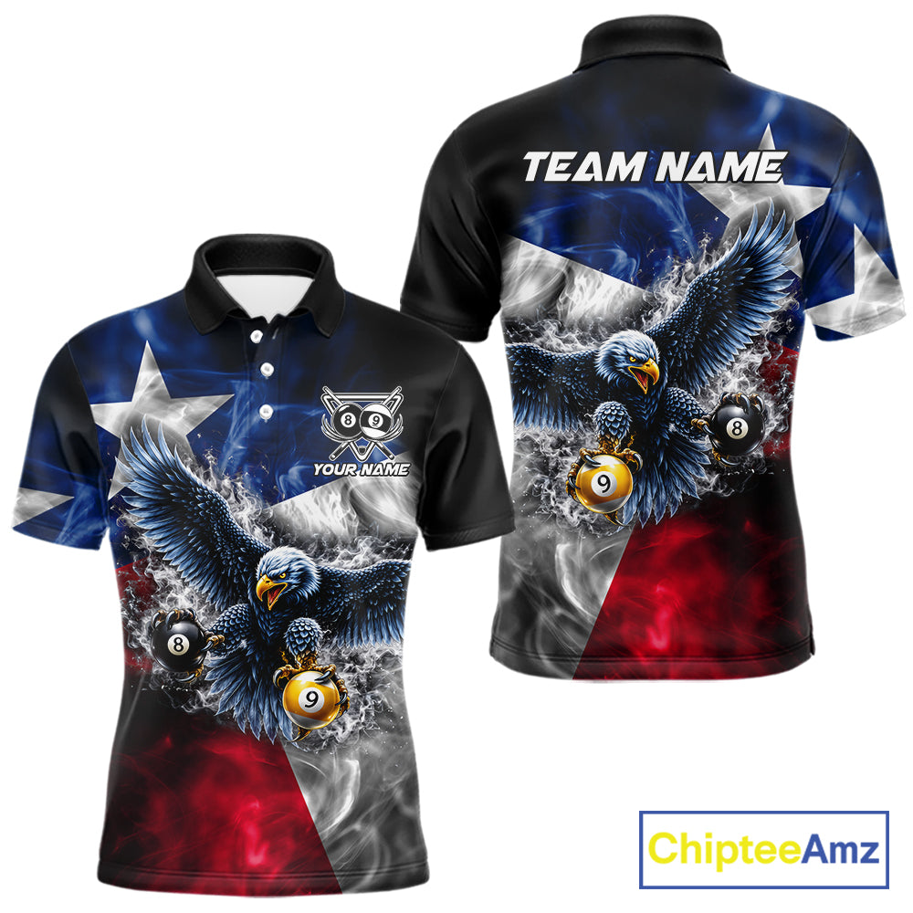 Smoke Texas Flag 8 Ball & 9 Ball Pool Men Billiard Shirt Custom Eagle Patriotic Team Billiard Jersey NYN4102