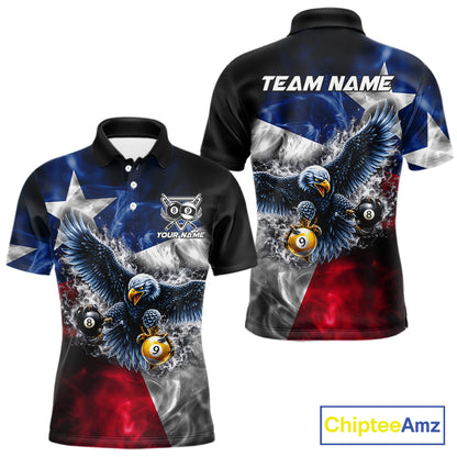 Smoke Texas Flag 8 Ball & 9 Ball Pool Men Billiard Shirt Custom Eagle Patriotic Team Billiard Jersey NYN4102
