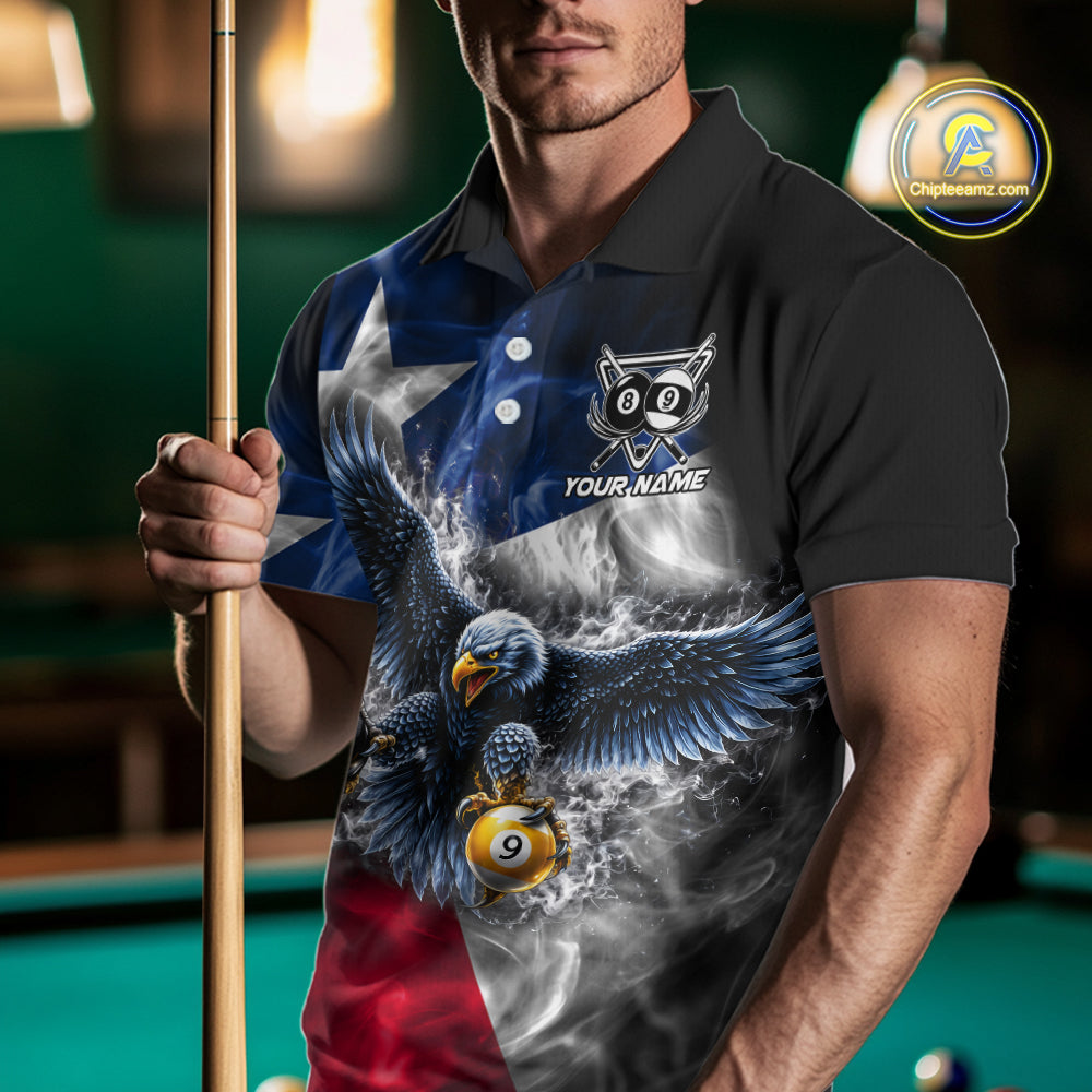 Smoke Texas Flag 8 Ball & 9 Ball Pool Men Billiard Shirt Custom Eagle Patriotic Team Billiard Jersey NYN4102