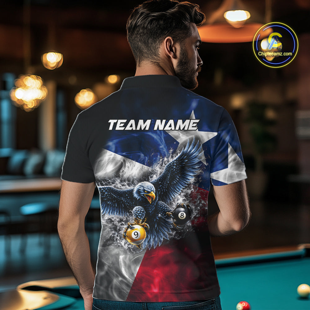 Smoke Texas Flag 8 Ball & 9 Ball Pool Men Billiard Shirt Custom Eagle Patriotic Team Billiard Jersey NYN4102