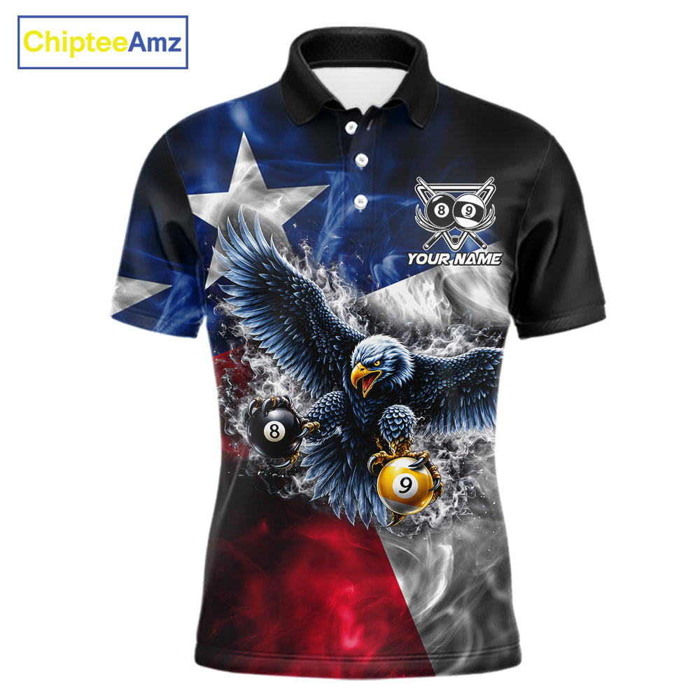 Smoke Texas Flag 8 Ball & 9 Ball Pool Men Billiard Shirt Custom Eagle Patriotic Team Billiard Jersey NYN4102