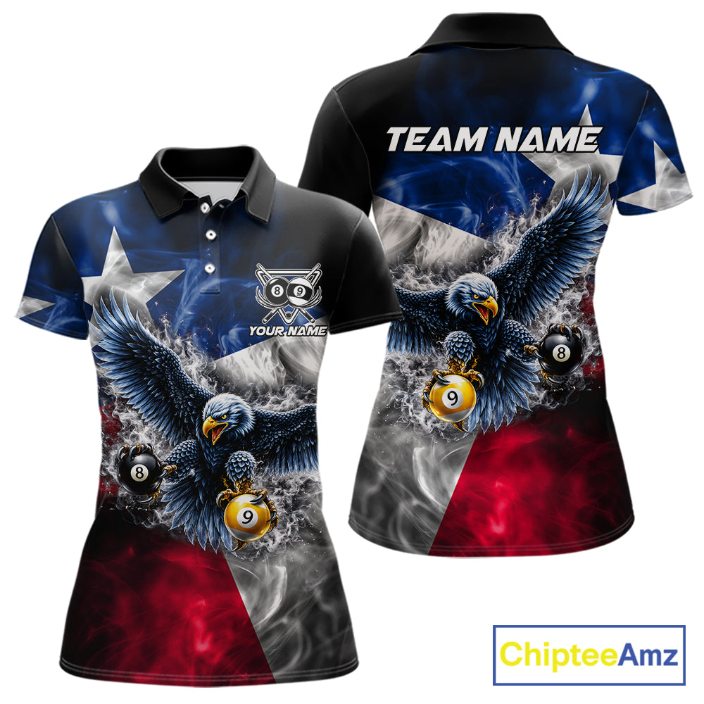 Smoke Texas Flag 8 Ball & 9 Ball Pool Women Billiard Shirt Custom Eagle Patriotic Team Billiard Jersey NYN4102