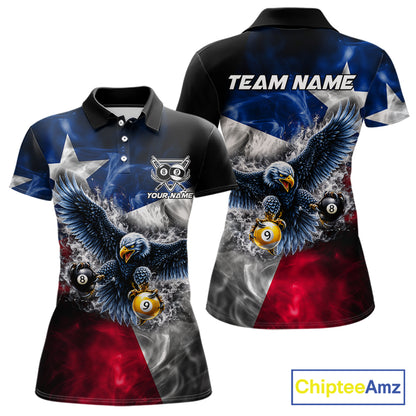 Smoke Texas Flag 8 Ball & 9 Ball Pool Women Billiard Shirt Custom Eagle Patriotic Team Billiard Jersey NYN4102