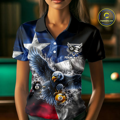 Smoke Texas Flag 8 Ball & 9 Ball Pool Women Billiard Shirt Custom Eagle Patriotic Team Billiard Jersey NYN4102