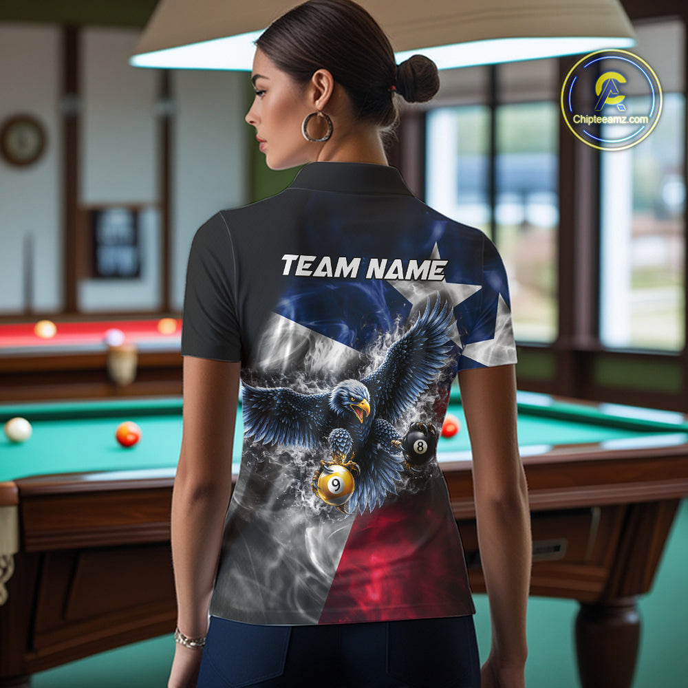 Smoke Texas Flag 8 Ball & 9 Ball Pool Women Billiard Shirt Custom Eagle Patriotic Team Billiard Jersey NYN4102