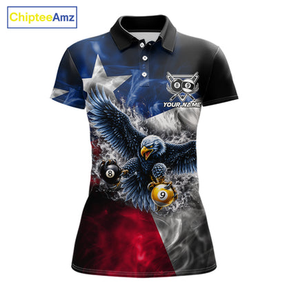 Smoke Texas Flag 8 Ball & 9 Ball Pool Women Billiard Shirt Custom Eagle Patriotic Team Billiard Jersey NYN4102