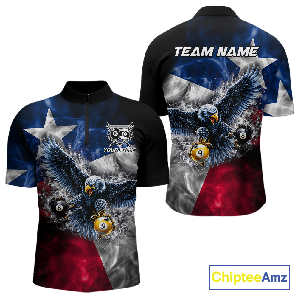 Smoke Texas Flag 8 Ball & 9 Ball Pool Men Billiard Shirt Custom Eagle Patriotic Team Billiard Jersey NYN4102