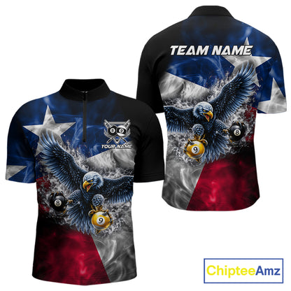 Smoke Texas Flag 8 Ball & 9 Ball Pool Men Billiard Shirt Custom Eagle Patriotic Team Billiard Jersey NYN4102