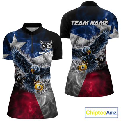Smoke Texas Flag 8 Ball & 9 Ball Pool Women Billiard Shirt Custom Eagle Patriotic Team Billiard Jersey NYN4102
