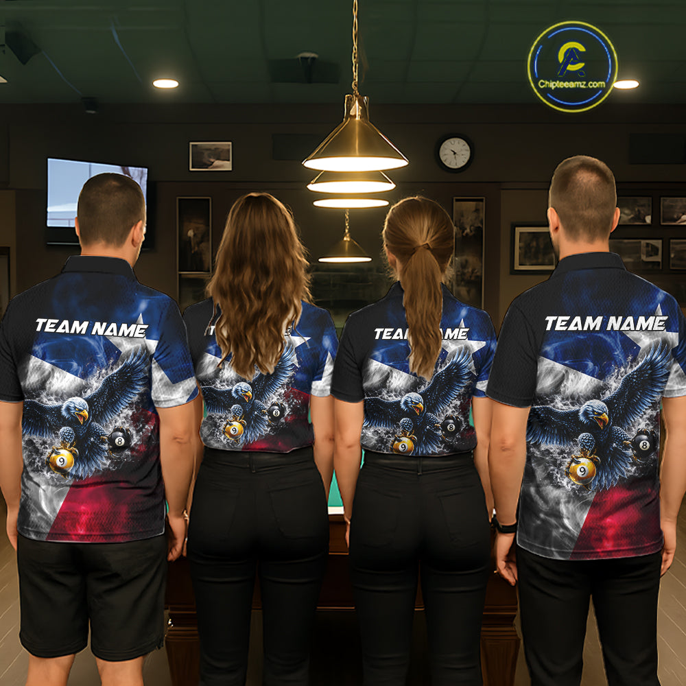 Smoke Texas Flag 8 Ball & 9 Ball Pool Men Billiard Shirt Custom Eagle Patriotic Team Billiard Jersey NYN4102