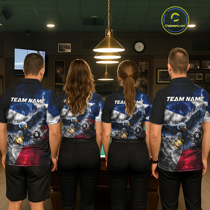 Smoke Texas Flag 8 Ball & 9 Ball Pool Men Billiard Shirt Custom Eagle Patriotic Team Billiard Jersey NYN4102