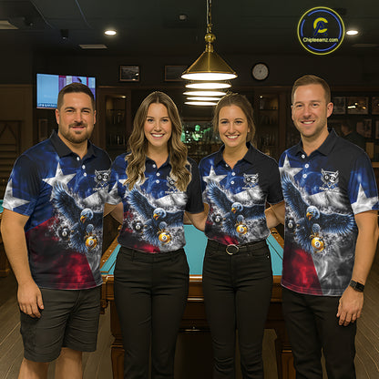 Smoke Texas Flag 8 Ball & 9 Ball Pool Men Billiard Shirt Custom Eagle Patriotic Team Billiard Jersey NYN4102