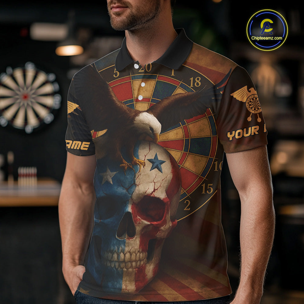 Custom Eagle Retro Patriotic Dart Polo Shirt For Men Outfit US Flag Grunge Dart Jerseys NYN1416