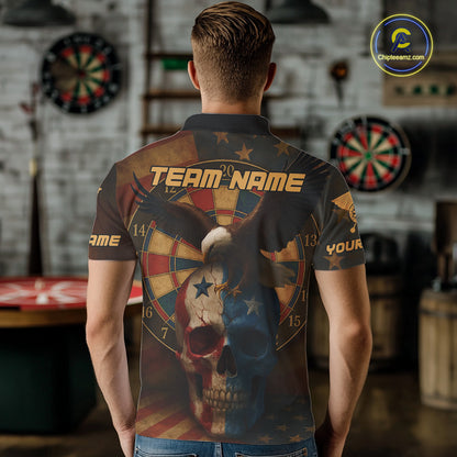 Custom Eagle Retro Patriotic Dart Polo Shirt For Men Outfit US Flag Grunge Dart Jerseys NYN1416