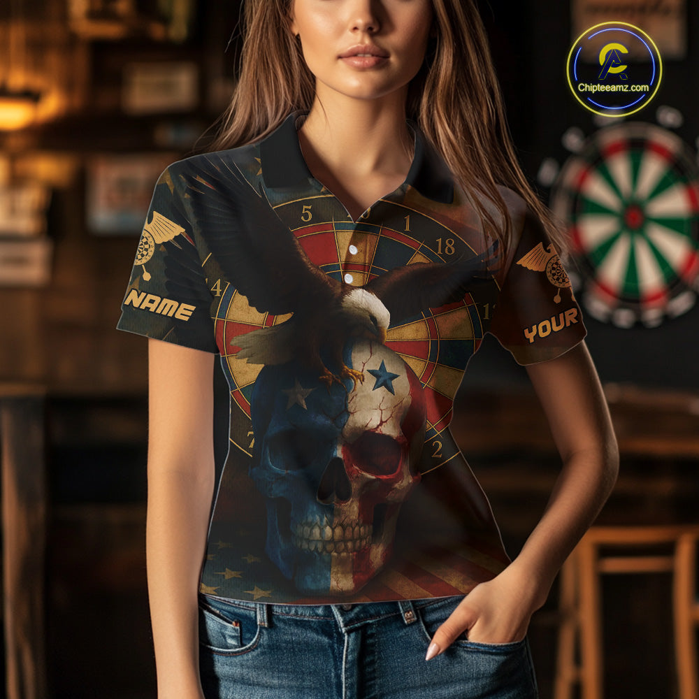 Custom Eagle Retro Patriotic Dart Polo Shirt For Women Outfit US Flag Grunge Dart Jerseys NYN1416