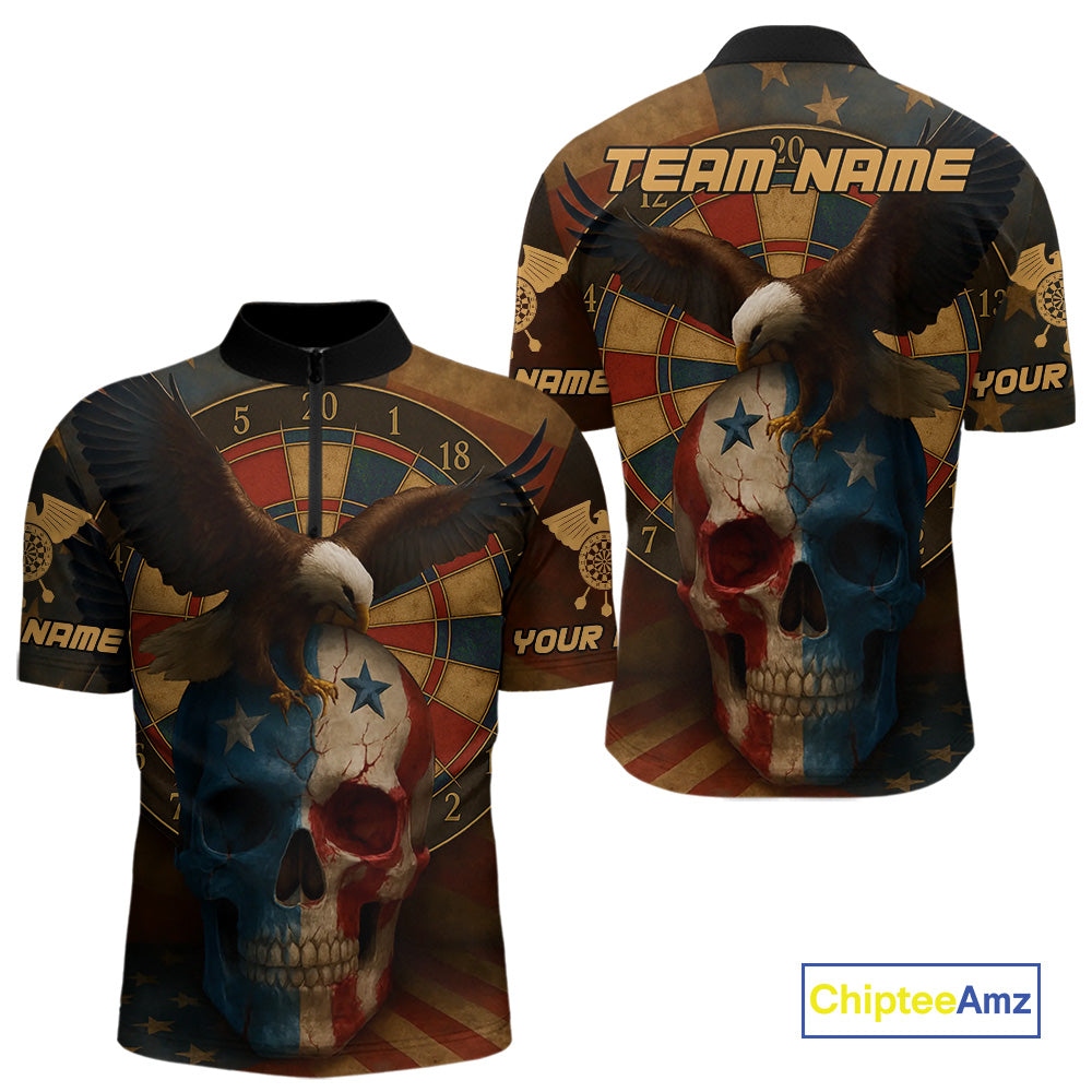 Custom Eagle Retro Patriotic Dart 1/4-Zip Shirt For Men Outfit US Flag Grunge Dart Jerseys NYN1416