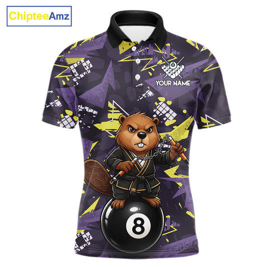 Custom Karate Beaver Billiard Shirt For Men Funny Beaver 8 Ball Pool Team Jersey Billiard Gifts NYN4483