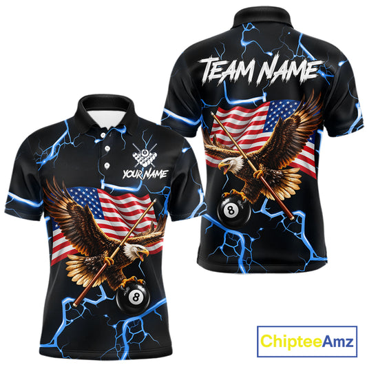 Eagle 8 Ball Billiard Shirt For Men Patriotic US Flag Pool Jersey Custom Billiard Team Uniform NYN4487