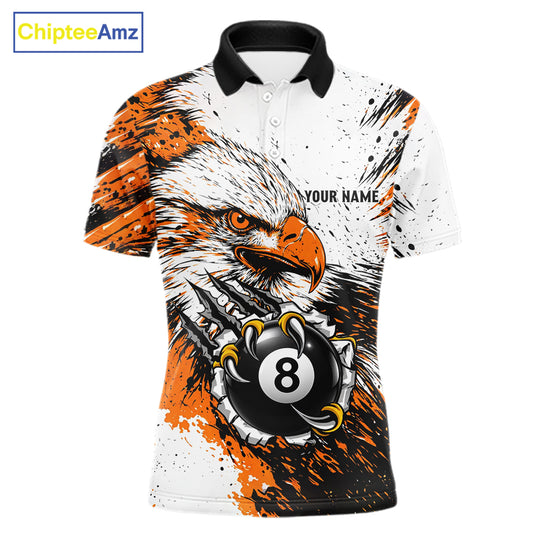 Orange Splatter Eagle 8 Ball Pool Polo Shirt For Men Custom Billiard League Team Jersey With Name NYN4490